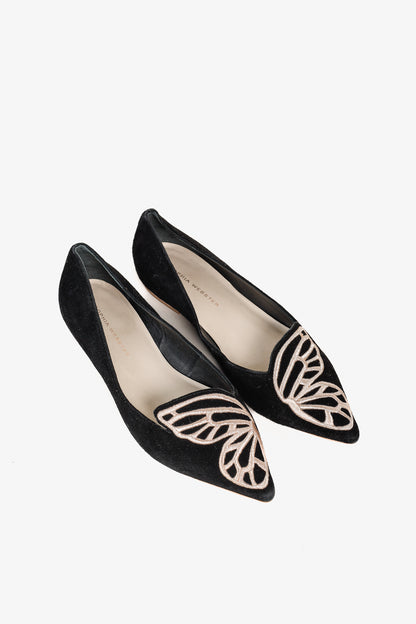 Sophia Webster Bibi Black & Rose Gold Butterfly Embroidered Suede Flats