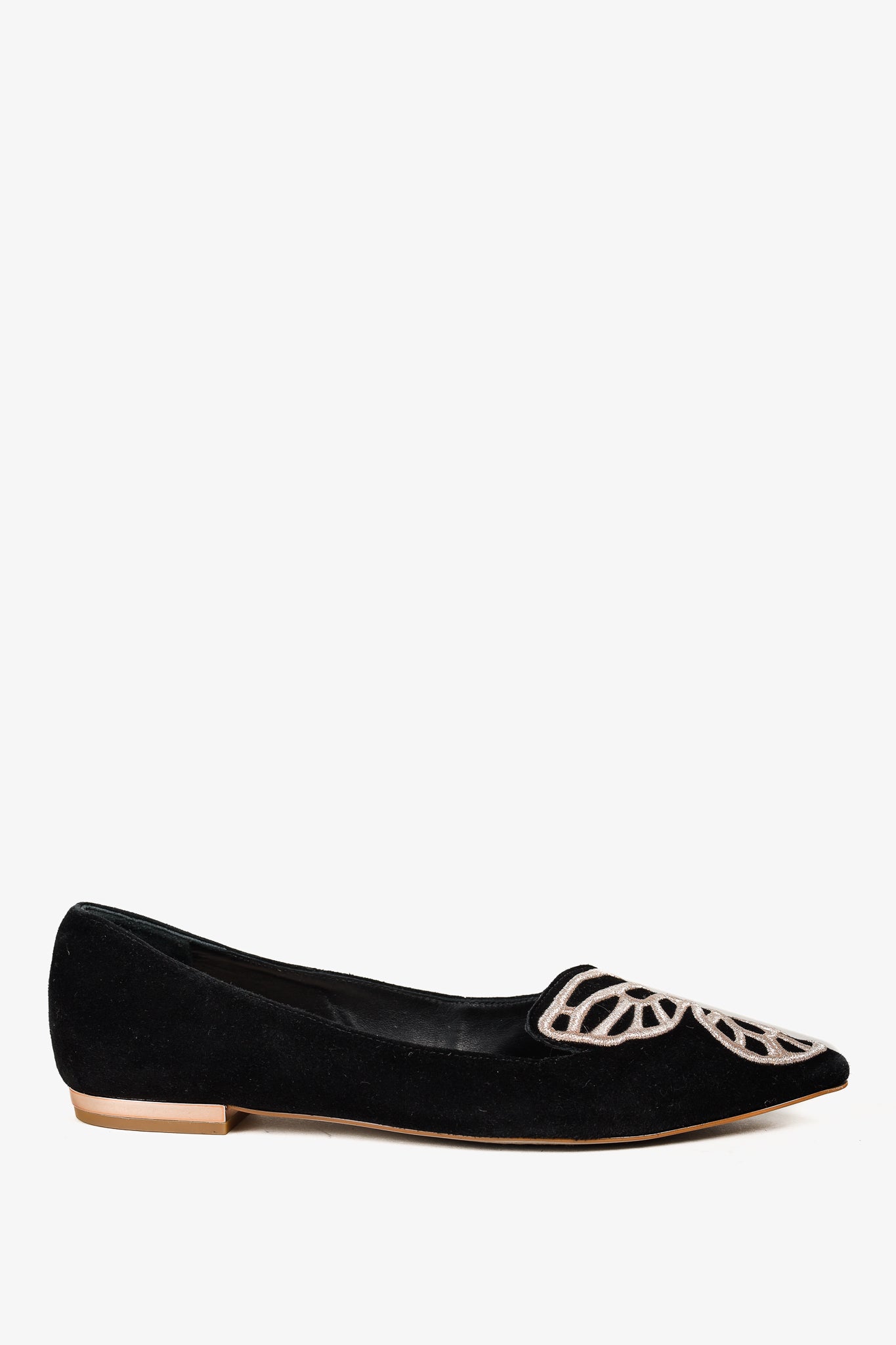 Sophia Webster Bibi Black & Rose Gold Butterfly Embroidered Suede Flats