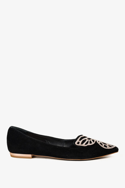 Sophia Webster Bibi Black & Rose Gold Butterfly Embroidered Suede Flats