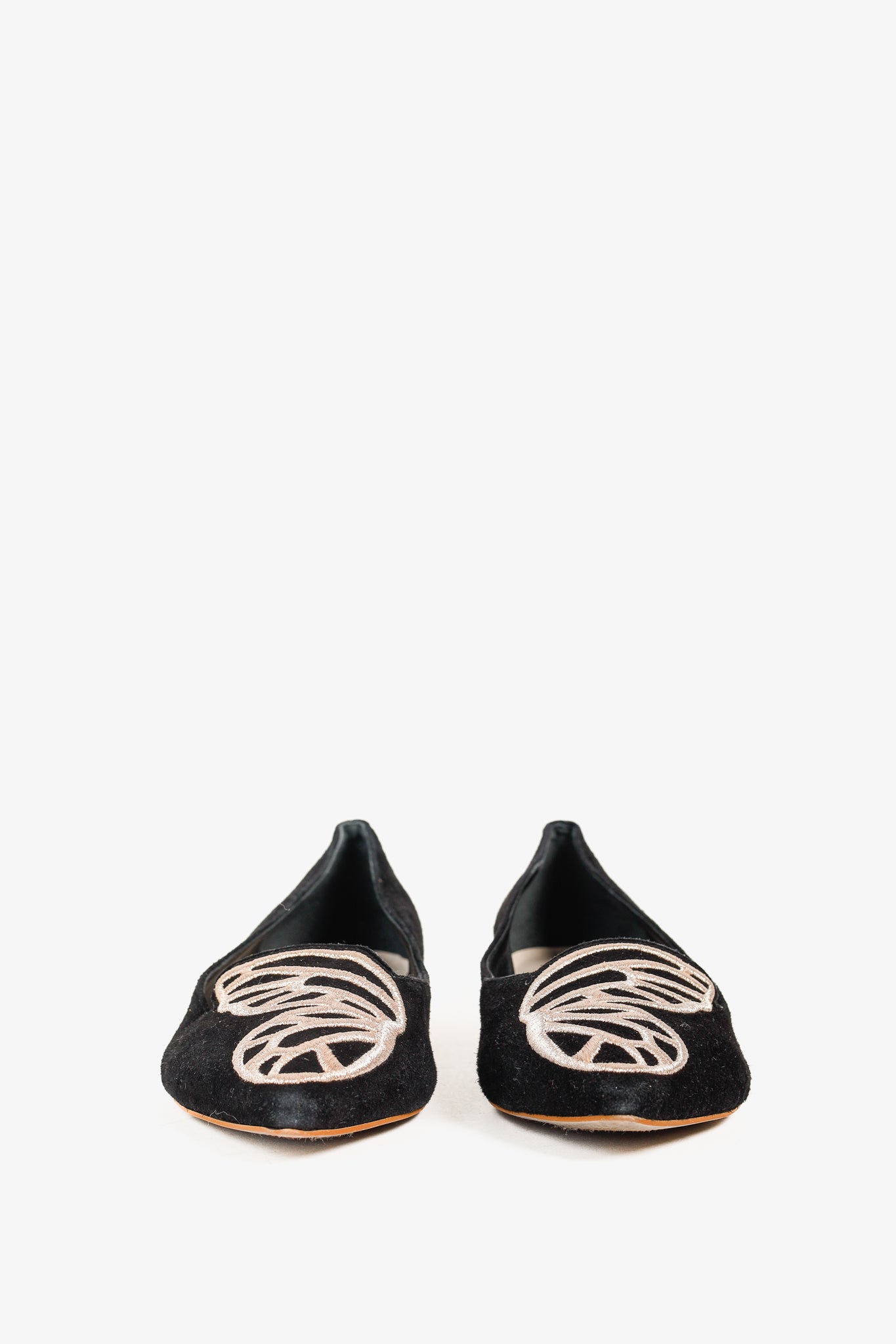 Sophia Webster Bibi Black & Rose Gold Butterfly Embroidered Suede Flats
