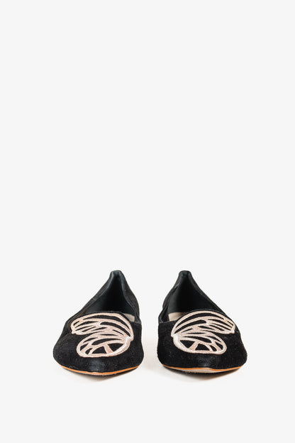Sophia Webster Bibi Black & Rose Gold Butterfly Embroidered Suede Flats