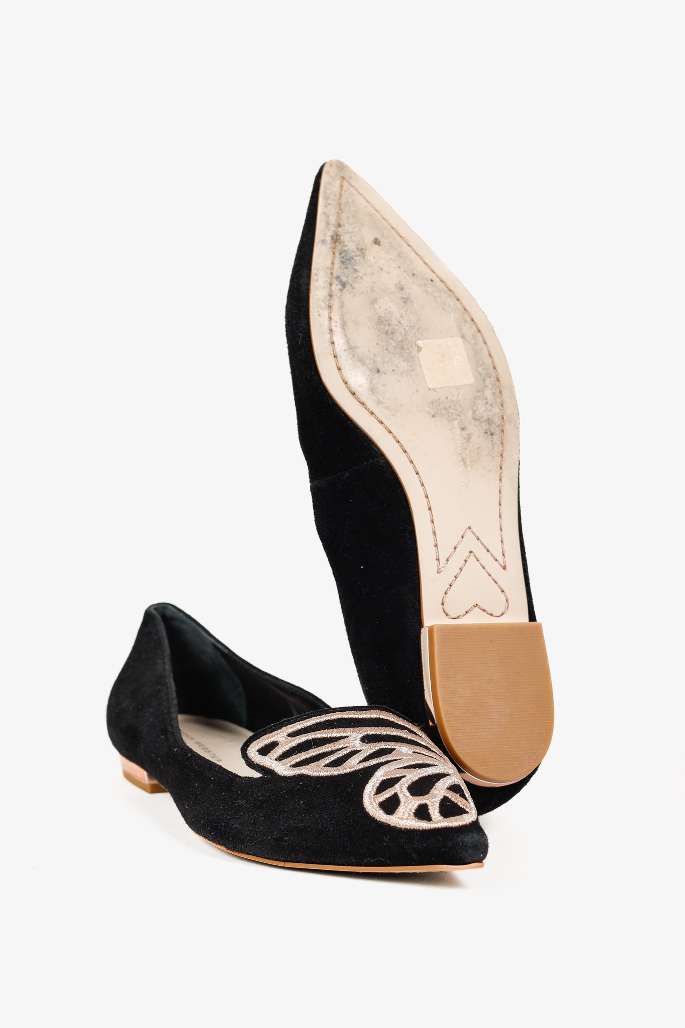 Sophia Webster Bibi Black & Rose Gold Butterfly Embroidered Suede Flats