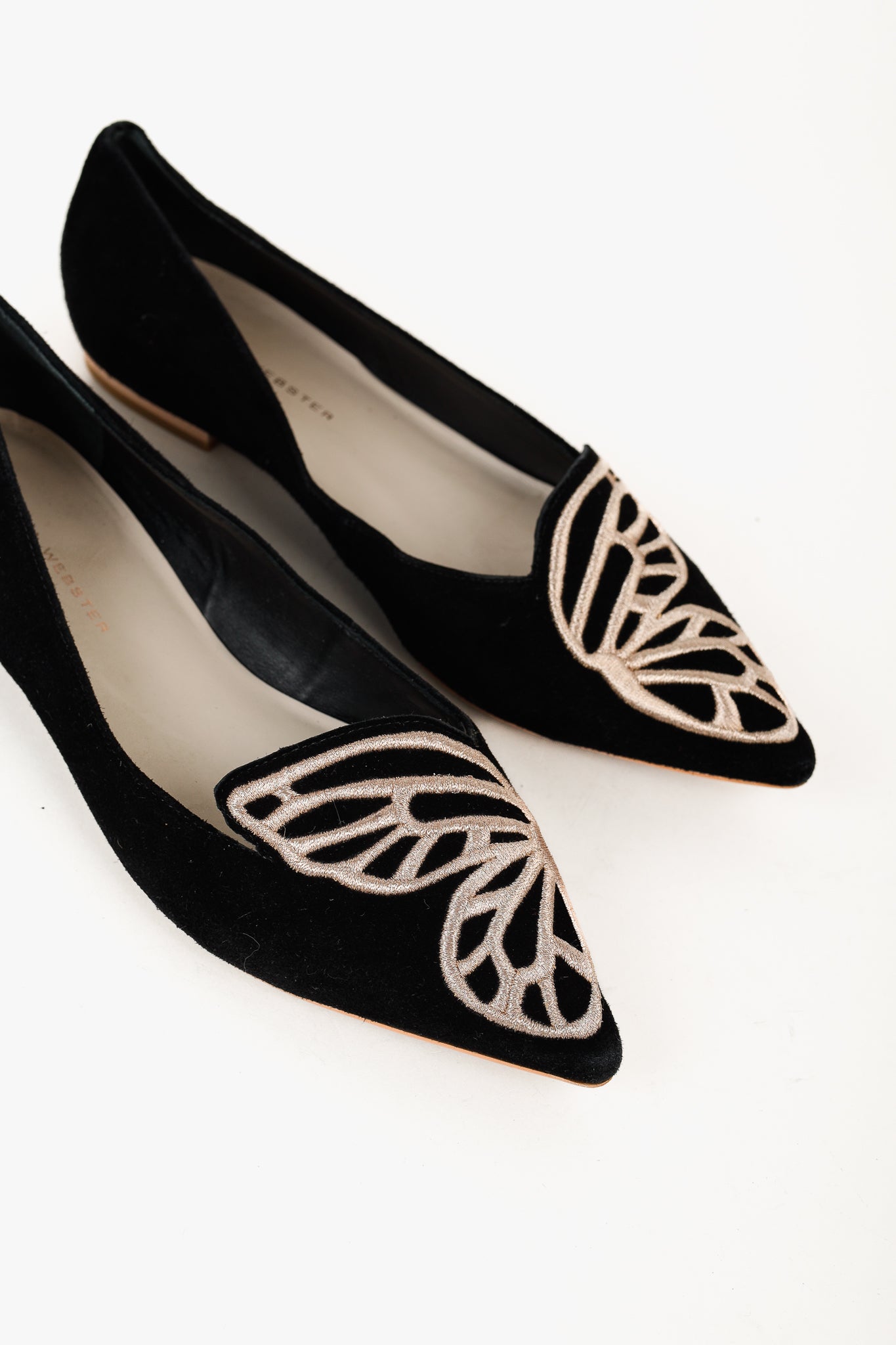 Sophia Webster Bibi Black & Rose Gold Butterfly Embroidered Suede Flats