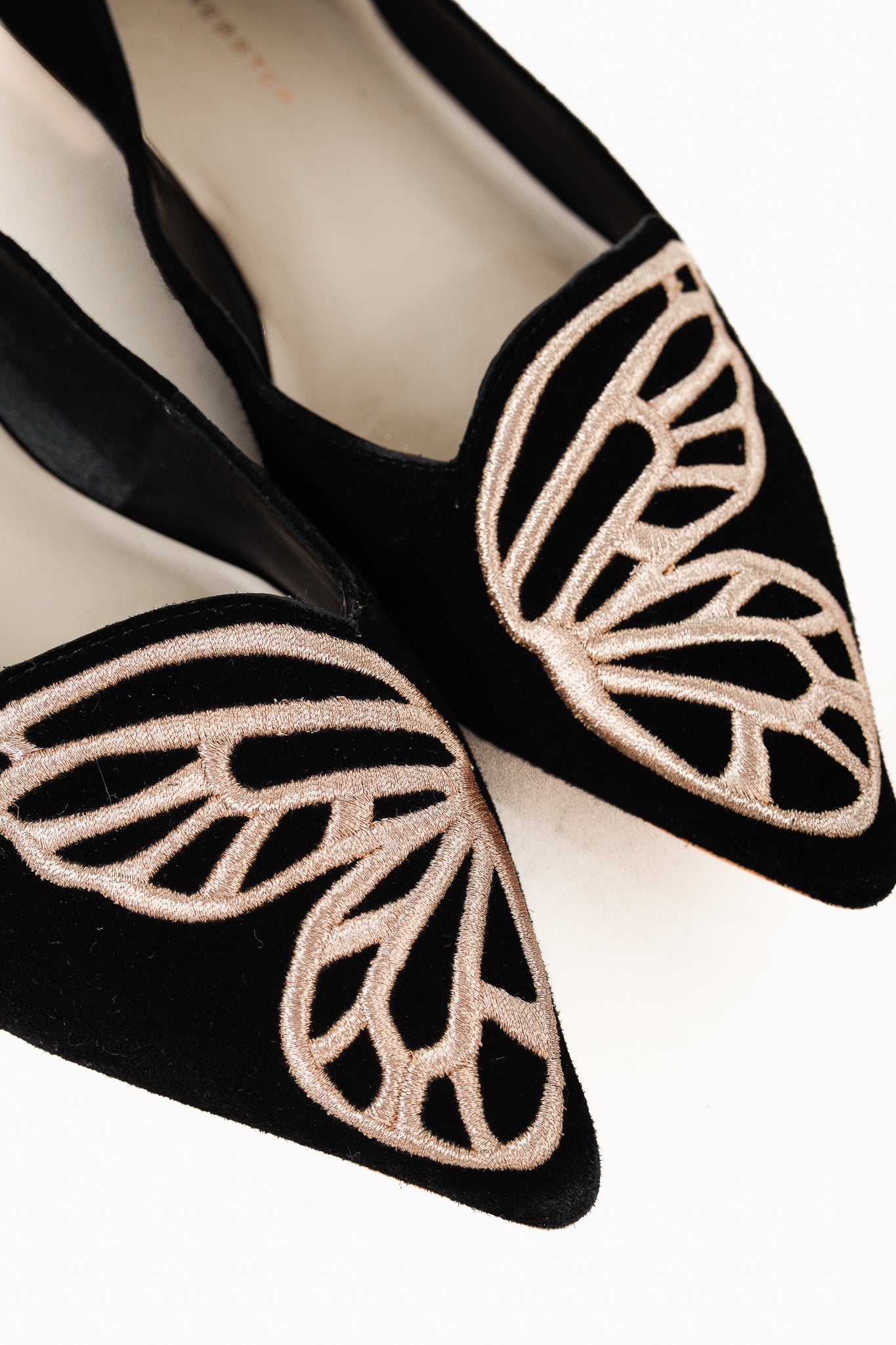 Sophia Webster Bibi Black & Rose Gold Butterfly Embroidered Suede Flats