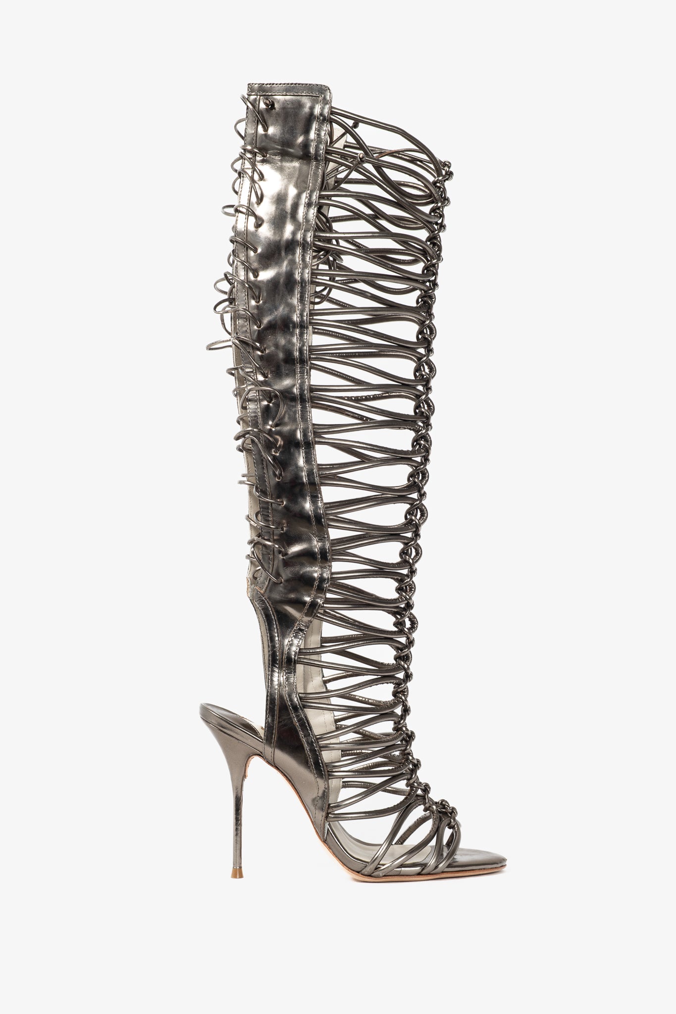 Sophia Webster Clementine Gunmetal Strappy To-The-Knee Gladiator Sandal Boots