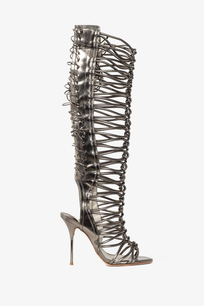 Sophia Webster Clementine Gunmetal Strappy To-The-Knee Gladiator Sandal Boots