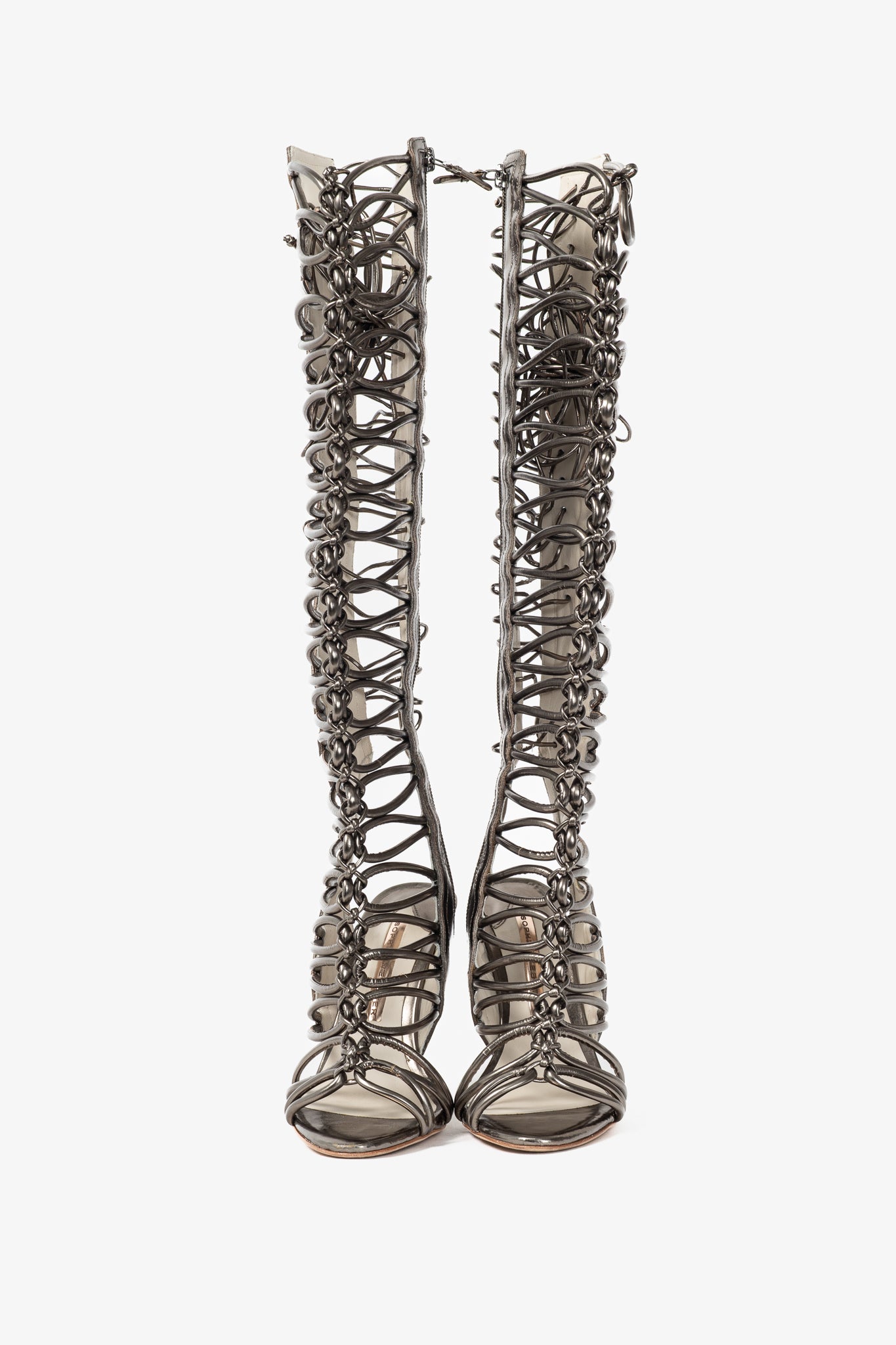 Sophia Webster Clementine Gunmetal Strappy To-The-Knee Gladiator Sandal Boots