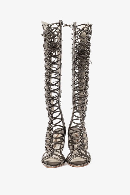 Sophia Webster Clementine Gunmetal Strappy To-The-Knee Gladiator Sandal Boots
