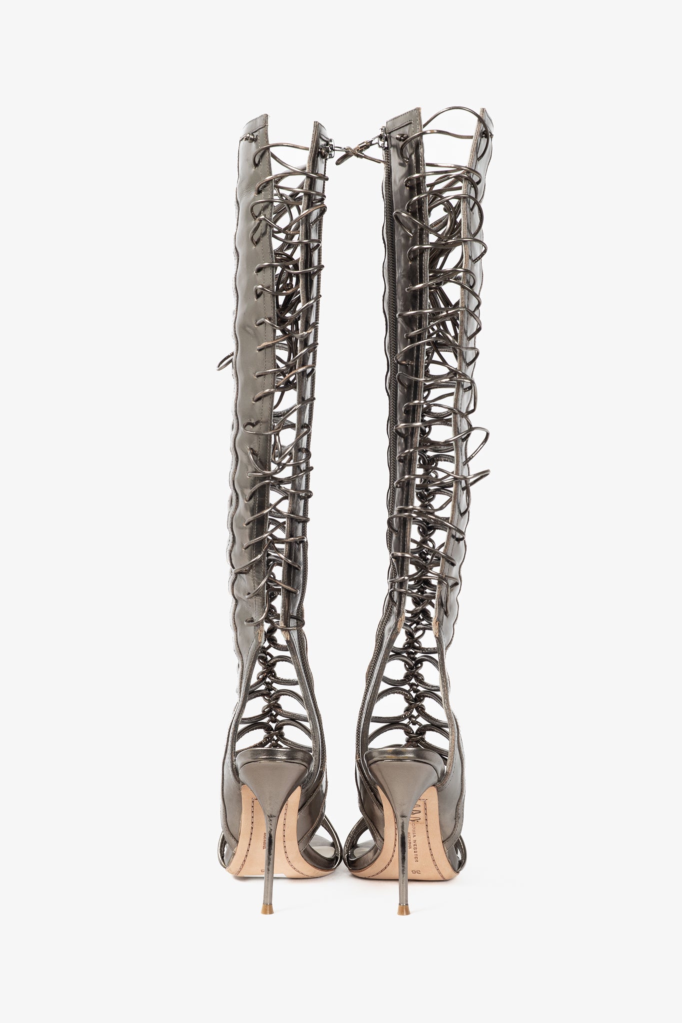 Sophia Webster Clementine Gunmetal Strappy To-The-Knee Gladiator Sandal Boots