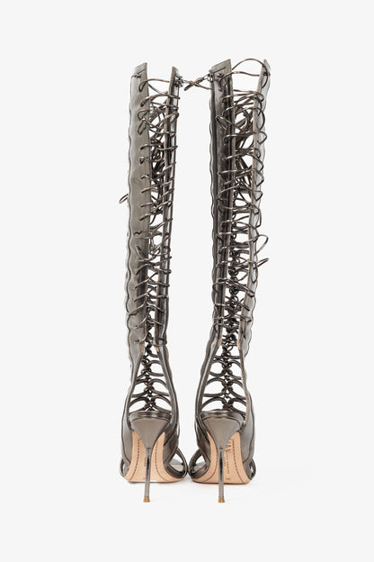 Sophia Webster Clementine Gunmetal Strappy To-The-Knee Gladiator Sandal Boots