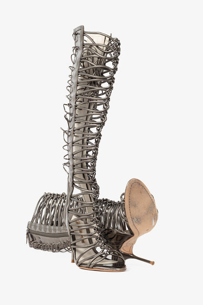 Sophia Webster Clementine Gunmetal Strappy To-The-Knee Gladiator Sandal Boots