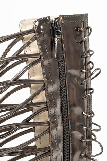 Sophia Webster Clementine Gunmetal Strappy To-The-Knee Gladiator Sandal Boots