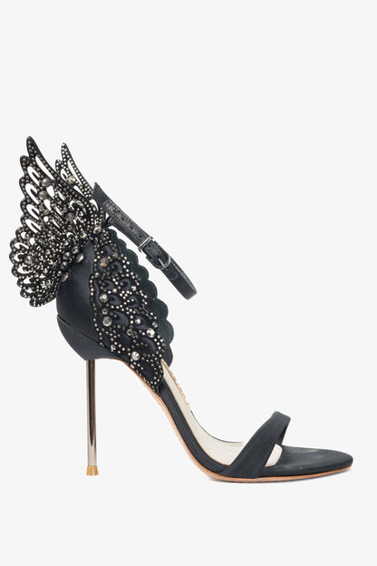 Sophia Webster Evangeline "Black" Crystal-Embellished Satin Sandals