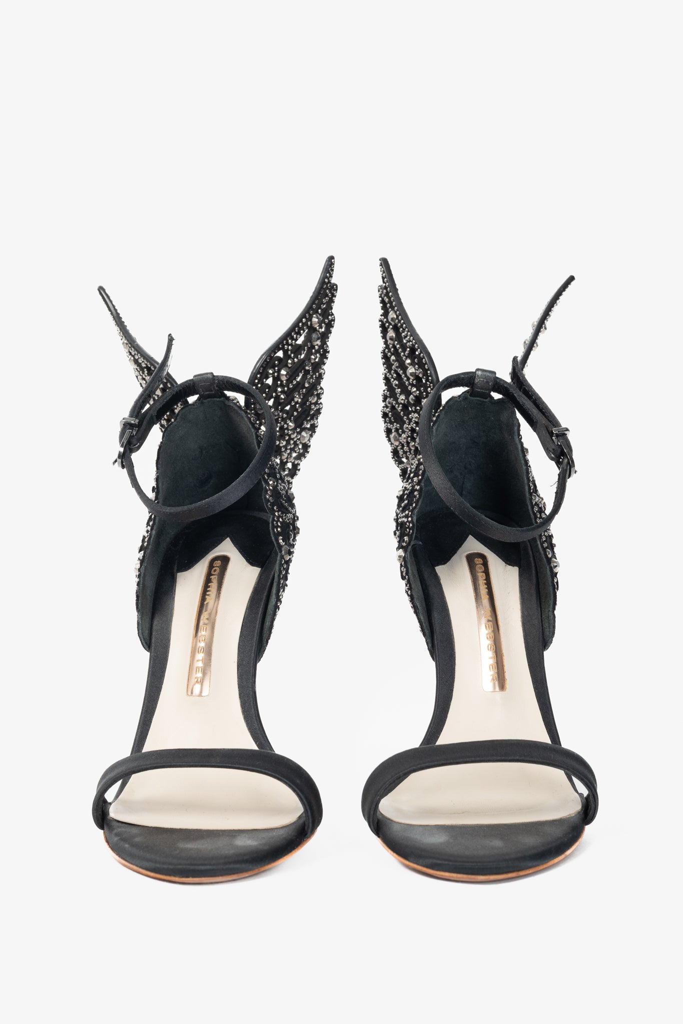 Sophia Webster Evangeline "Black" Crystal-Embellished Satin Sandals