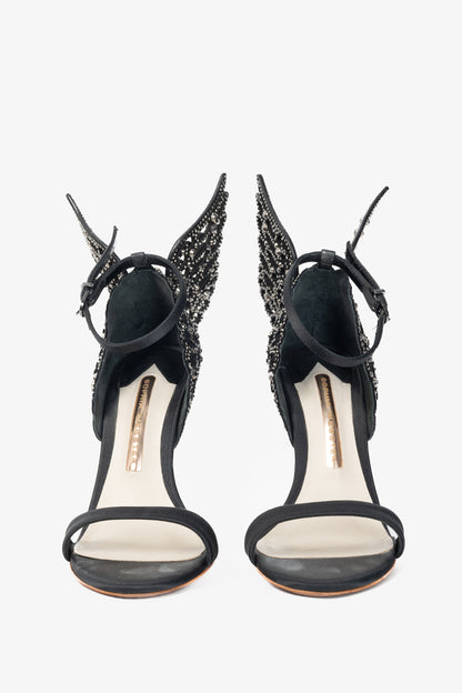Sophia Webster Evangeline "Black" Crystal-Embellished Satin Sandals