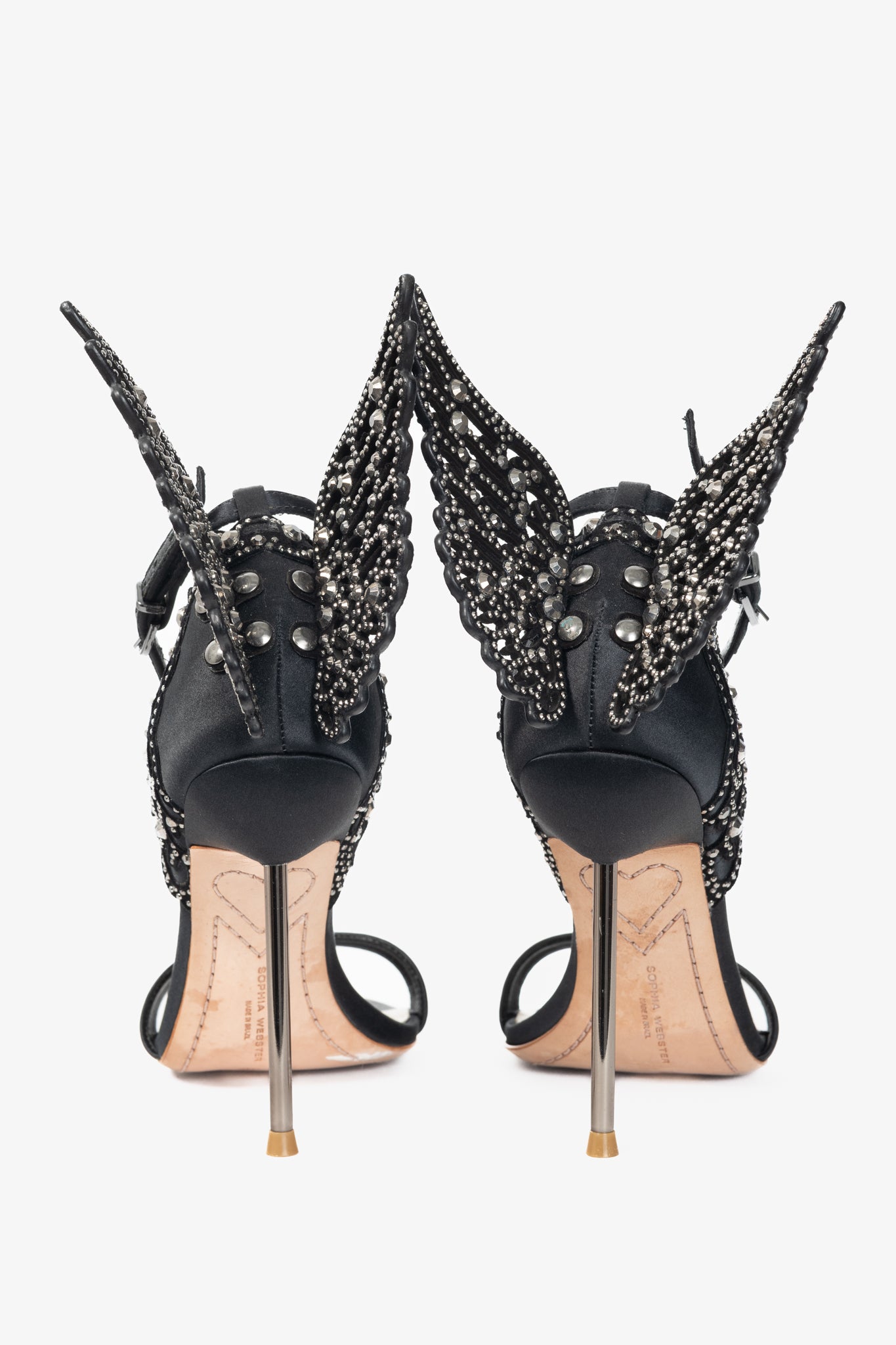 Sophia Webster Evangeline "Black" Crystal-Embellished Satin Sandals