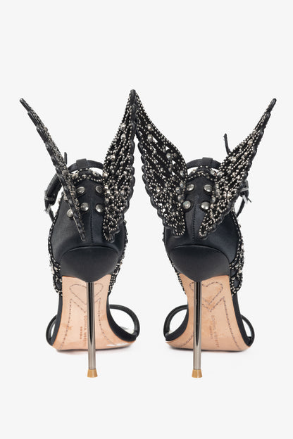 Sophia Webster Evangeline "Black" Crystal-Embellished Satin Sandals