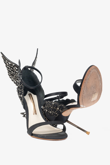 Sophia Webster Evangeline "Black" Crystal-Embellished Satin Sandals