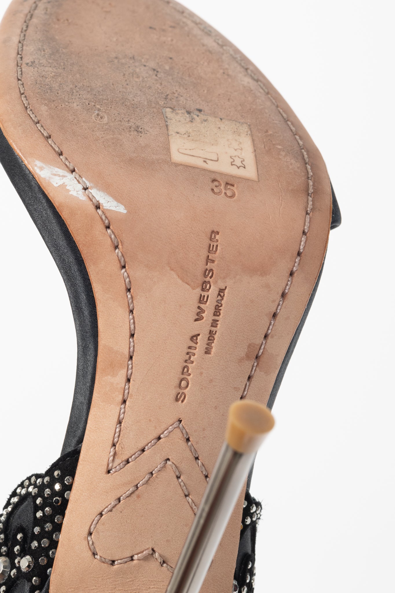 Sophia Webster Evangeline "Black" Crystal-Embellished Satin Sandals