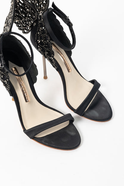 Sophia Webster Evangeline "Black" Crystal-Embellished Satin Sandals