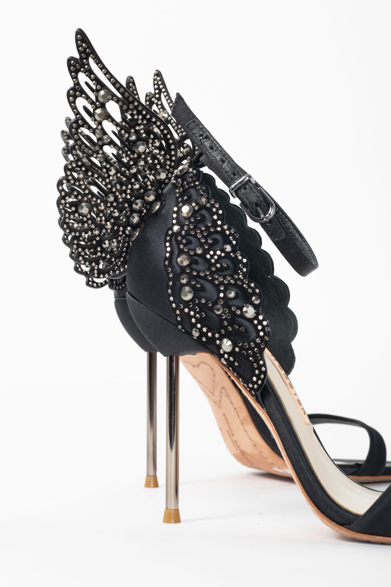 Sophia Webster Evangeline "Black" Crystal-Embellished Satin Sandals