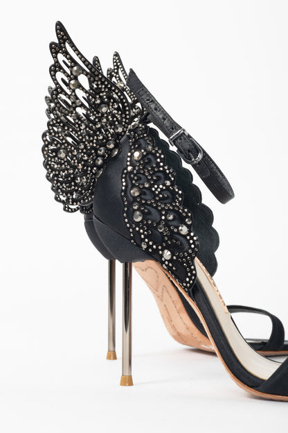 Sophia Webster Evangeline "Black" Crystal-Embellished Satin Sandals