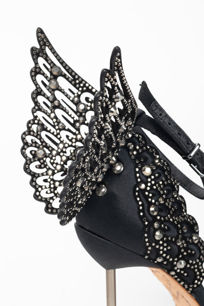 Sophia Webster Evangeline "Black" Crystal-Embellished Satin Sandals
