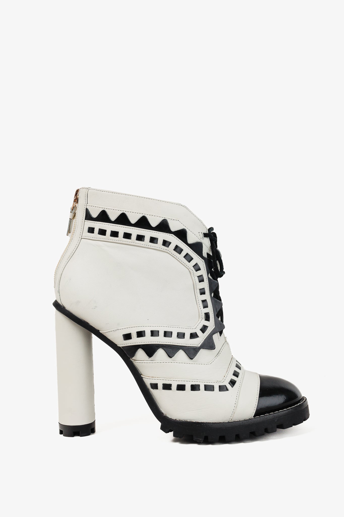 Sophia Webster White & Black Lace-Up Heeled Ankle Boots