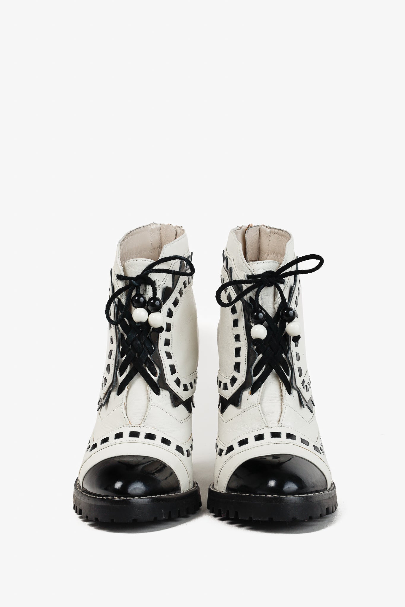 Sophia Webster White & Black Lace-Up Heeled Ankle Boots