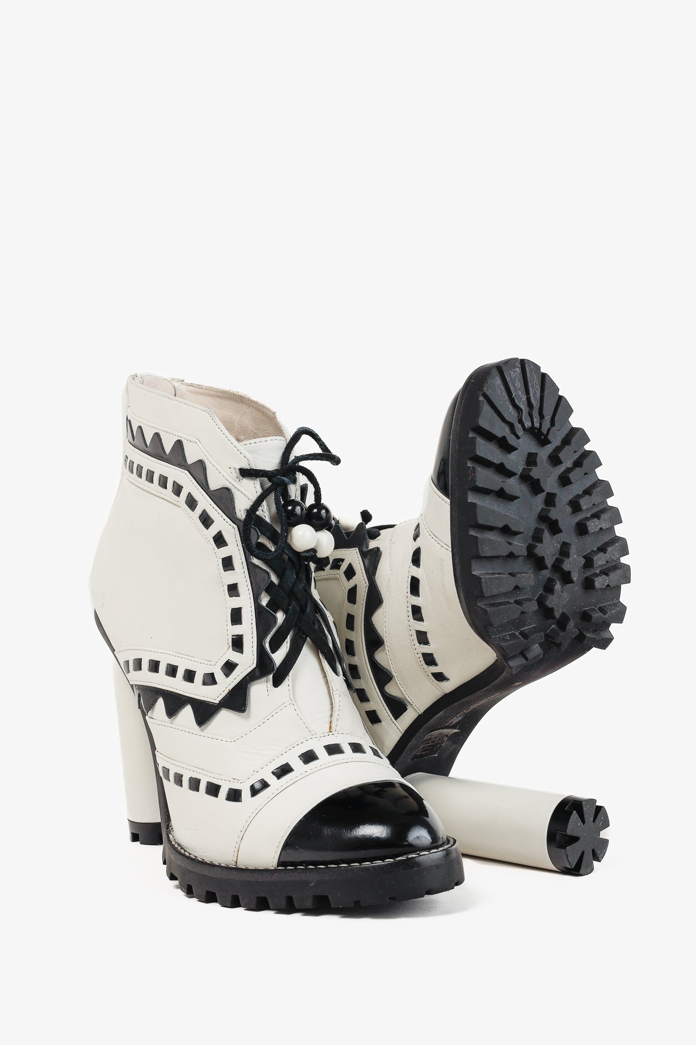 Sophia Webster White & Black Lace-Up Heeled Ankle Boots