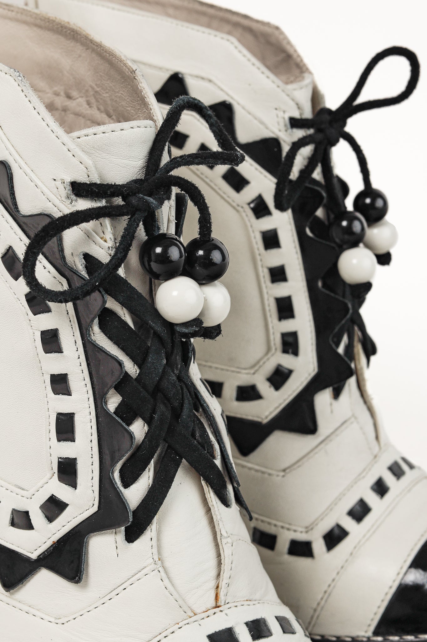 Sophia Webster White & Black Lace-Up Heeled Ankle Boots