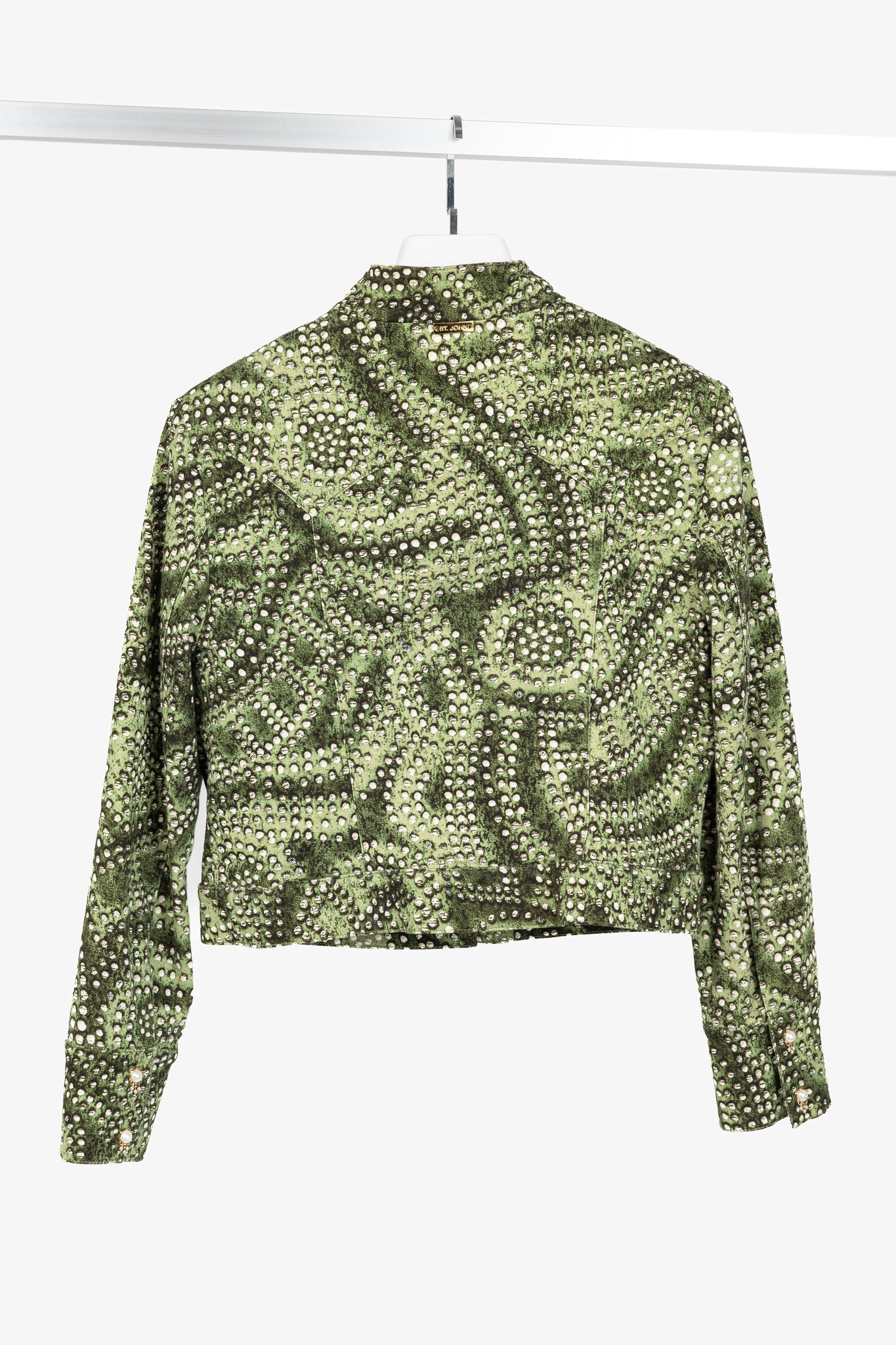 St. John Sport Green Dot-Print Cropped Denim Jacket