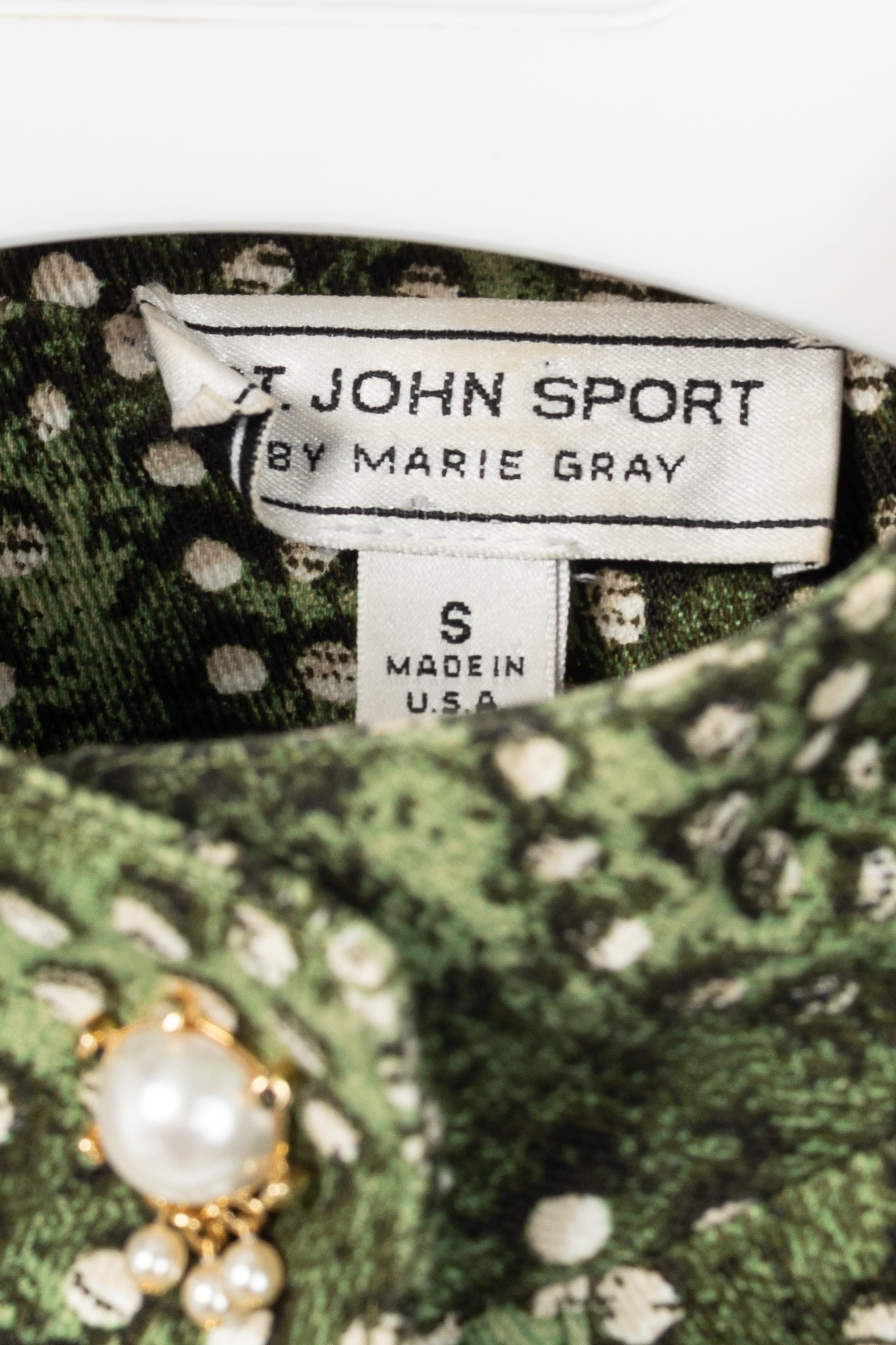 St. John Sport Green Dot-Print Cropped Denim Jacket