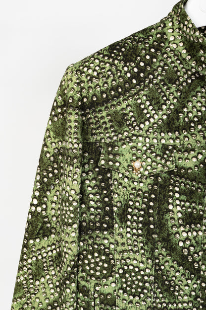 St. John Sport Green Dot-Print Cropped Denim Jacket