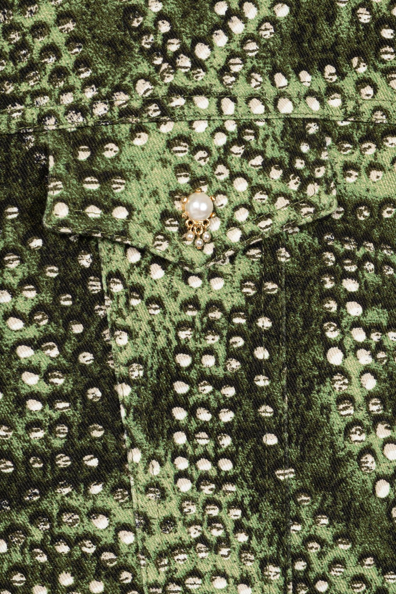 St. John Sport Green Dot-Print Cropped Denim Jacket
