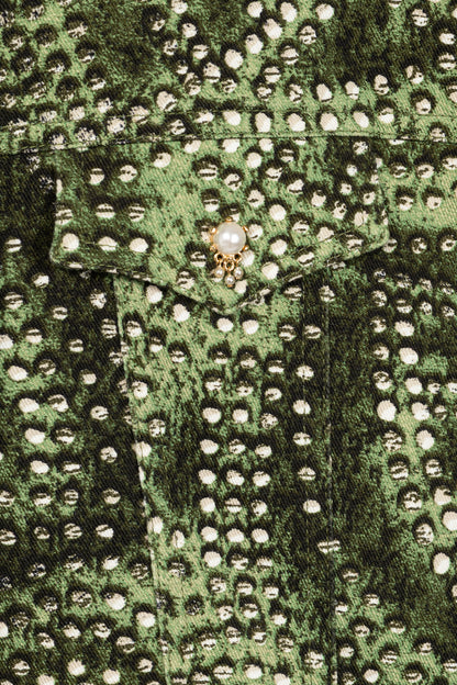 St. John Sport Green Dot-Print Cropped Denim Jacket
