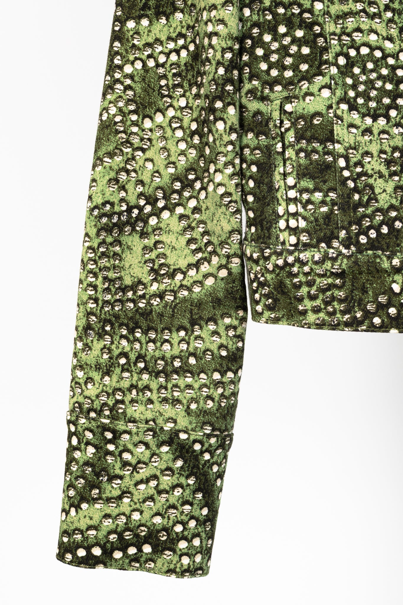 St. John Sport Green Dot-Print Cropped Denim Jacket