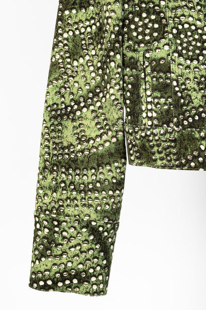 St. John Sport Green Dot-Print Cropped Denim Jacket