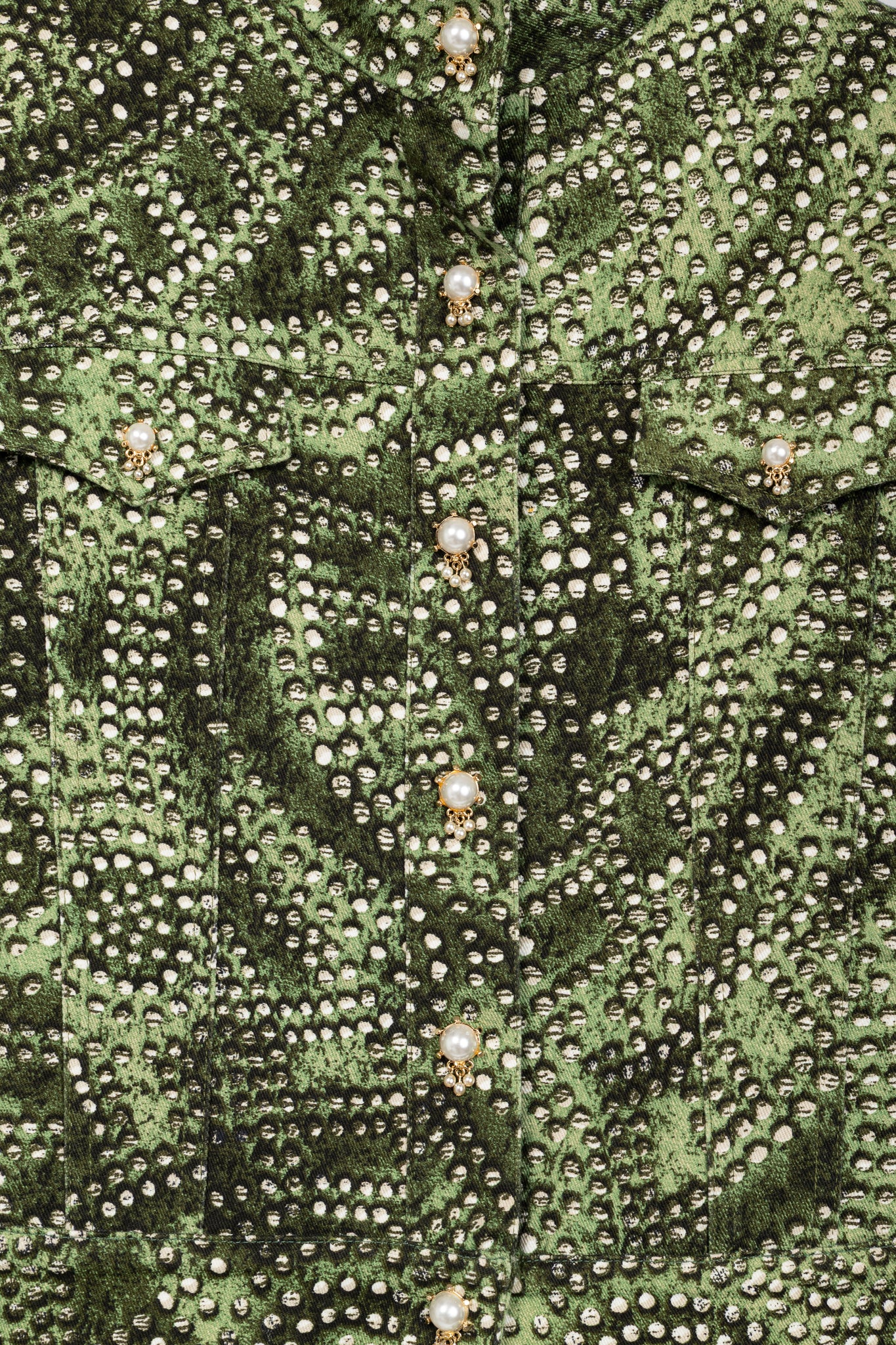 St. John Sport Green Dot-Print Cropped Denim Jacket