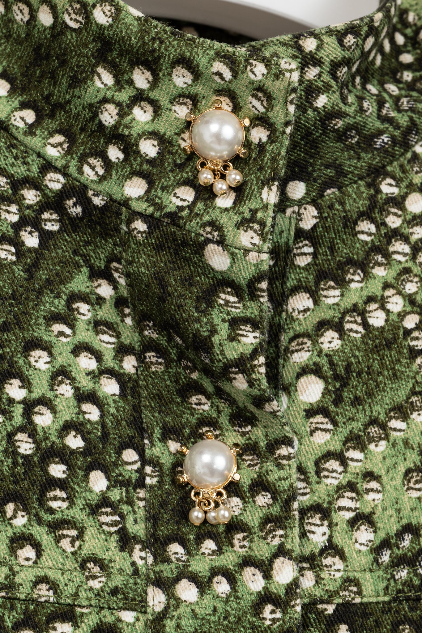 St. John Sport Green Dot-Print Cropped Denim Jacket