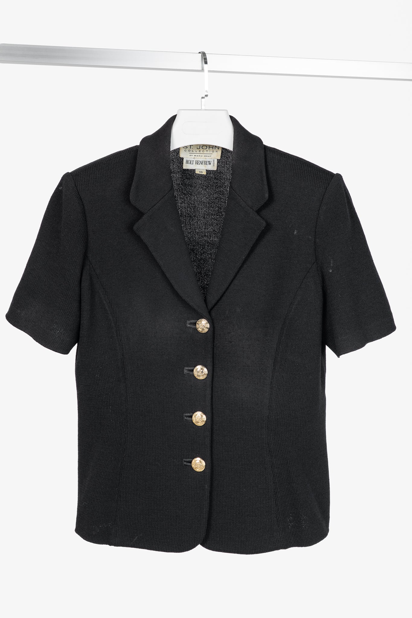 St. John Collection Vintage Black Wool-Knit Short-Sleeve Blazer