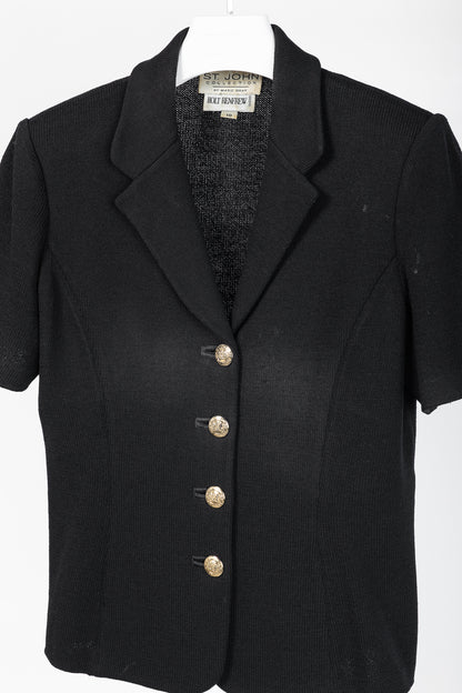 St. John Collection Vintage Black Wool-Knit Short-Sleeve Blazer