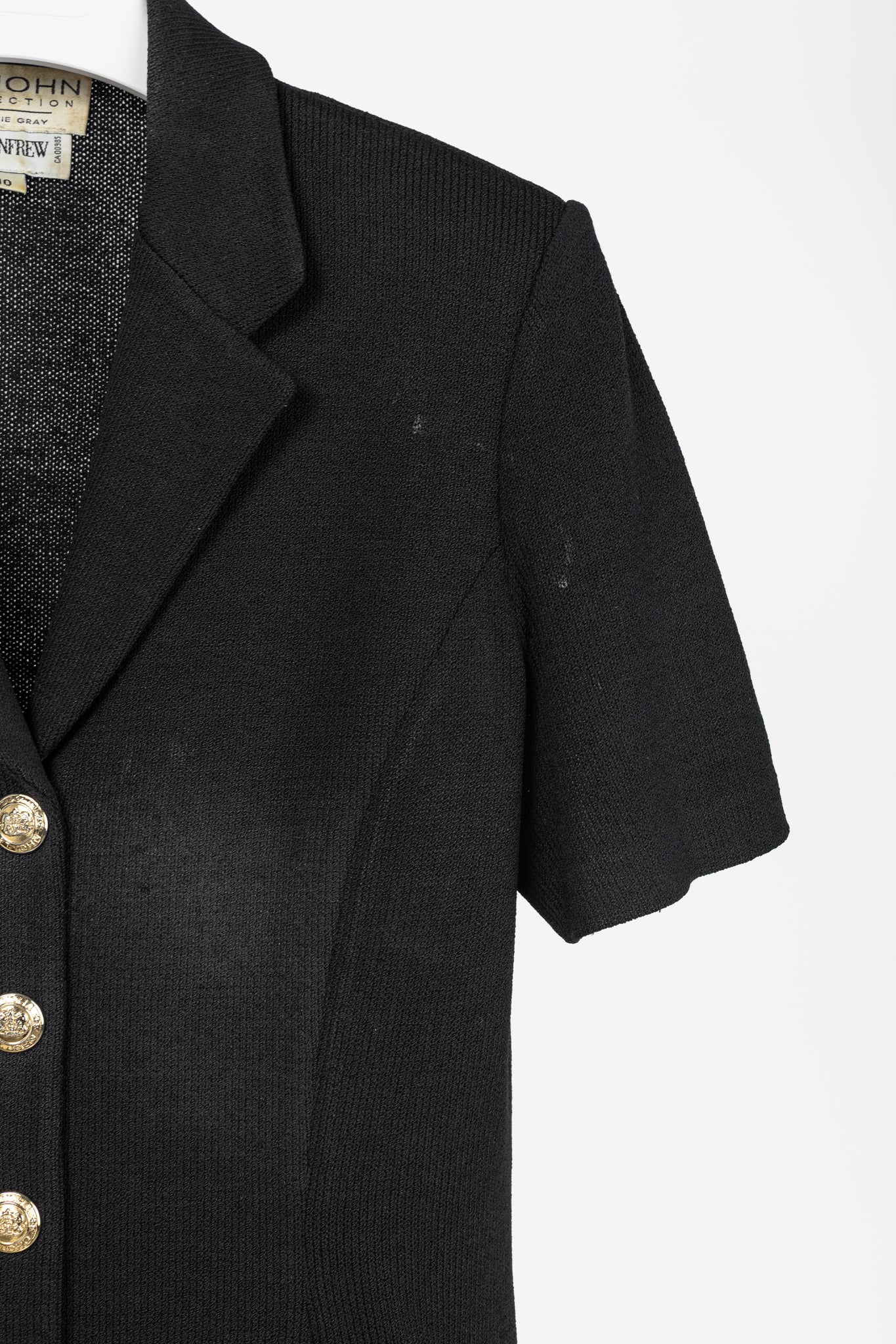 St. John Collection Vintage Black Wool-Knit Short-Sleeve Blazer