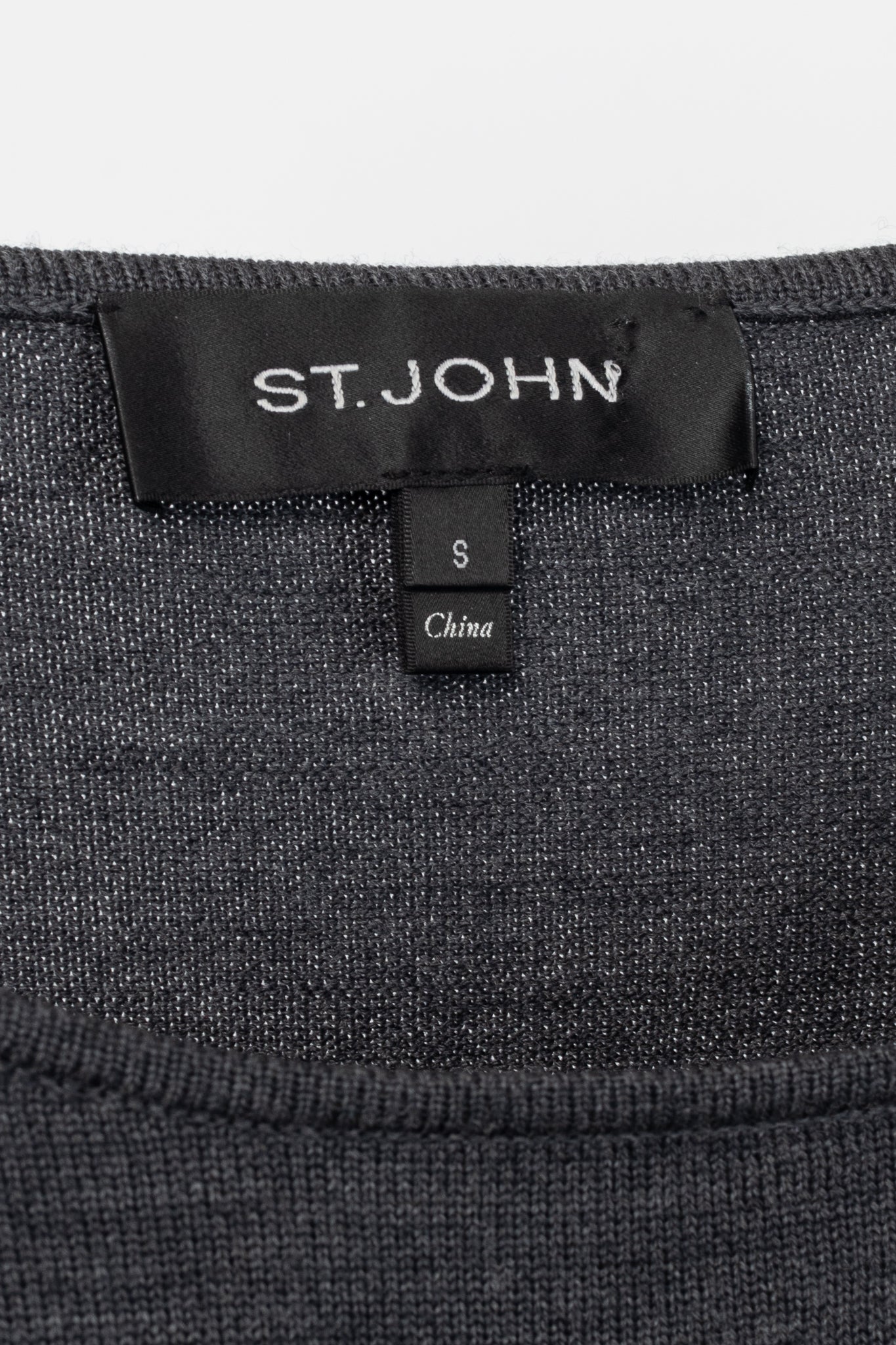 St. John R18 Grey Wool Asymmetrical Studded-Hem Sweater