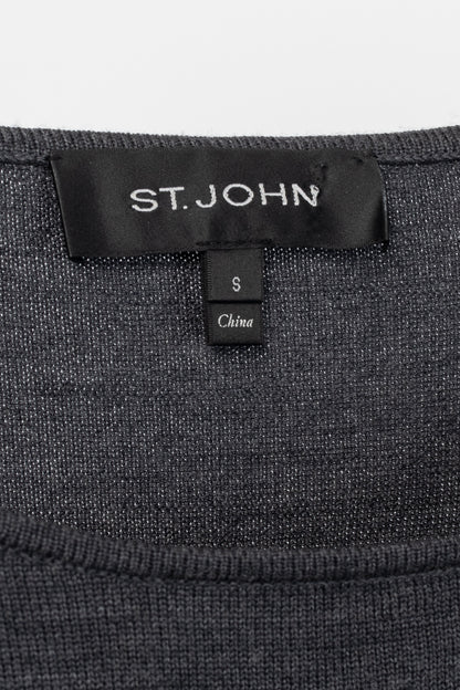 St. John R18 Grey Wool Asymmetrical Studded-Hem Sweater