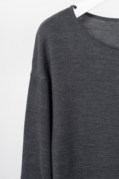 St. John R18 Grey Wool Asymmetrical Studded-Hem Sweater