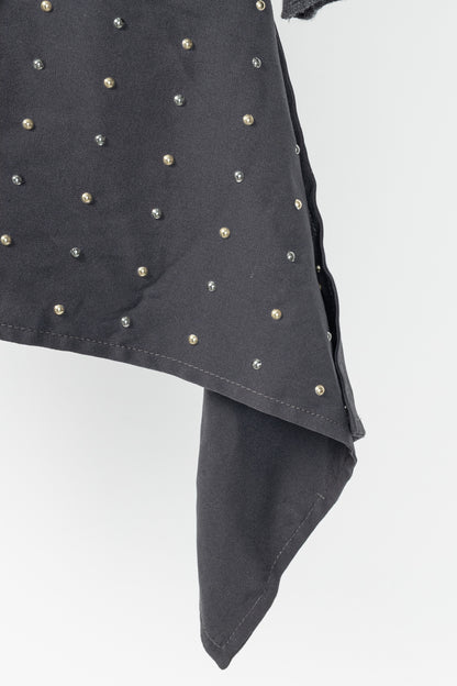 St. John R18 Grey Wool Asymmetrical Studded-Hem Sweater