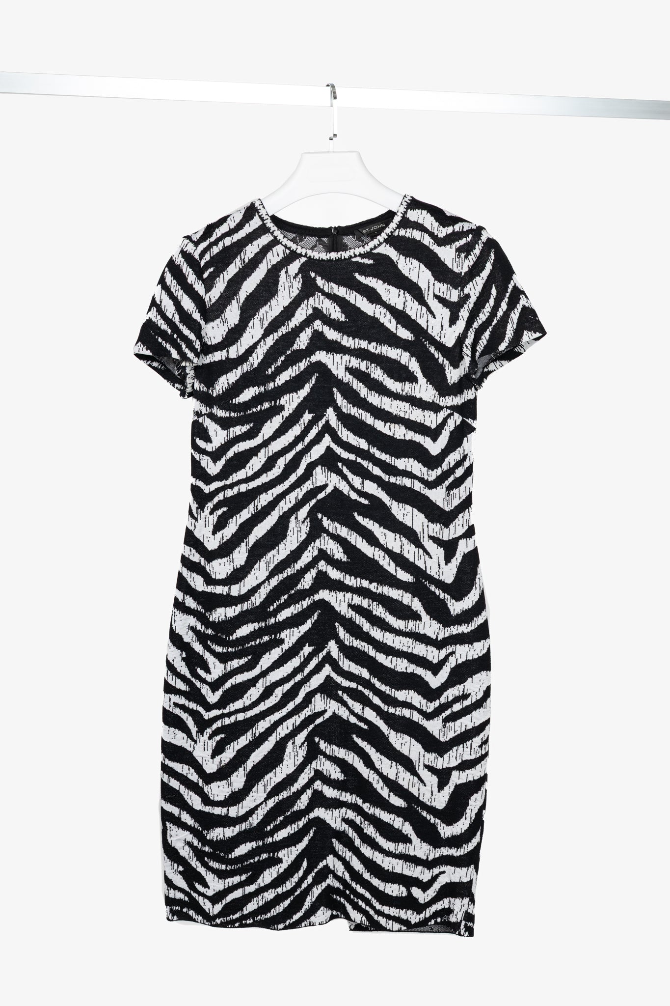 St. John PF19 Zebra-Jacquard Wool-Knit Dress