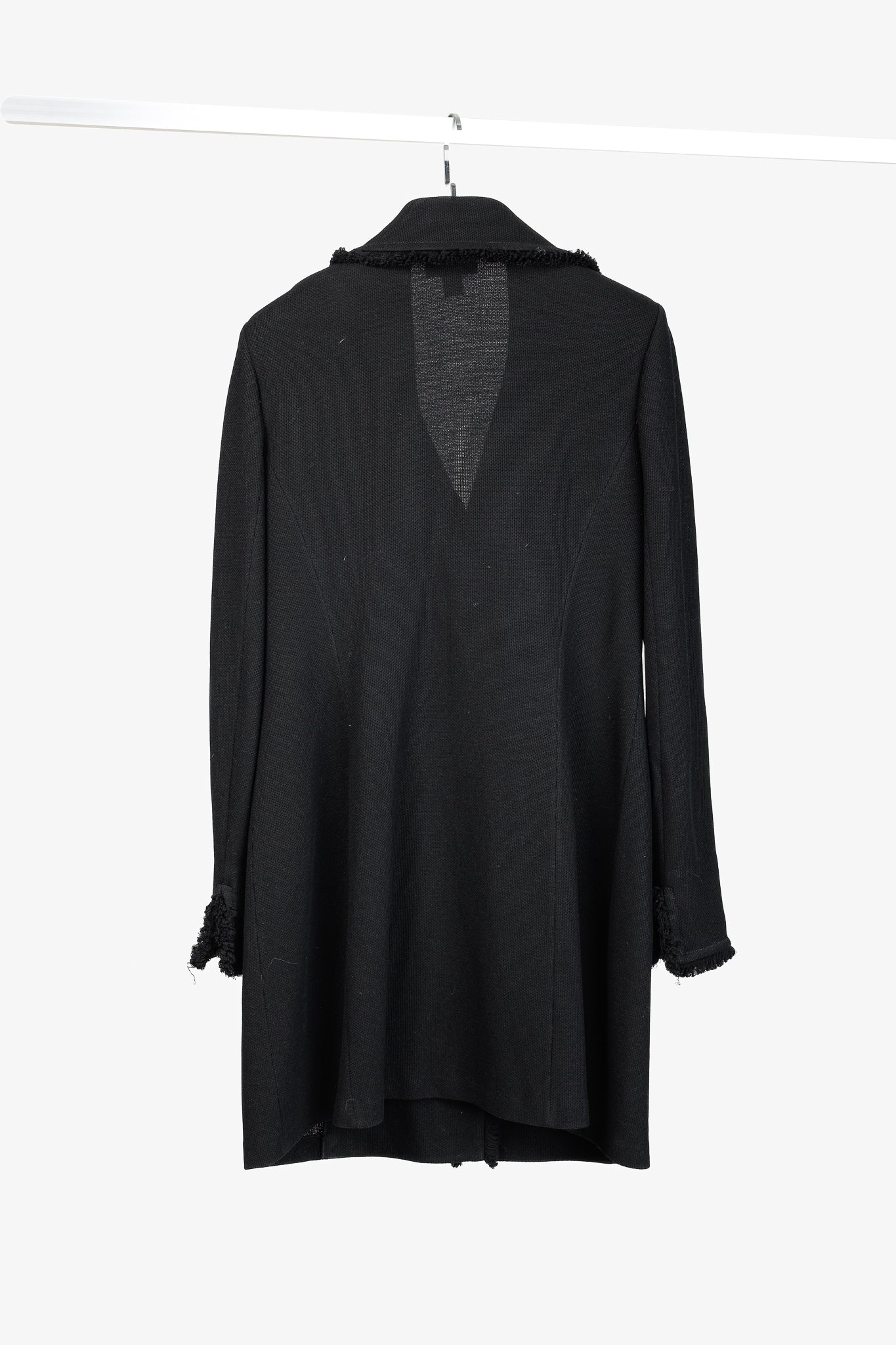 St. John Caviar Black Fringed Wool-Blend Milano Piqué Knit Coat