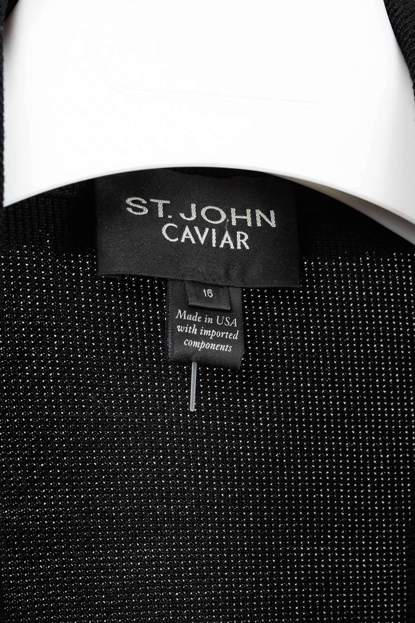 St. John Caviar Black Fringed Wool-Blend Milano Piqué Knit Coat